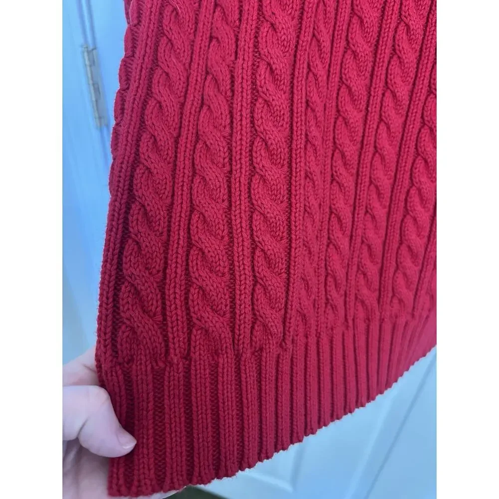 Y2K Lauren Ralph Lauren Red Cable Knit Crewneck Sweater Crest Small Australia